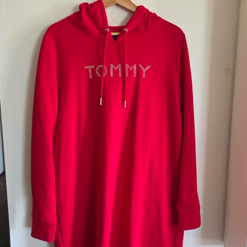 Tommy Hilfiger Red Hoodie Dress XL Rhinestone Logo